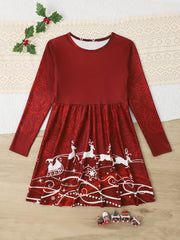Girls Fish Scale Graphic Long Sleeve Dress For Christmas Party