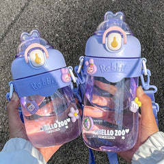 Rabbit Cute Cartoon Water Bottle 620ml with Straw