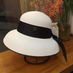 Women Summer Sun Hat Ribbon Cloche Hat Solid UV Protection Travel Beach Hats