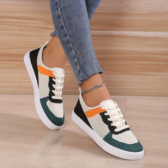 Women's Colorblock Knit Sneakers Lace Up Low Top Shoes