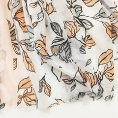 Pink Floral Print Scarf Raw Edge Casual Shawl Warm Wrap Women Accessories