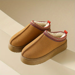 Plush Lined Platform Short Boots Slip On Ankle Comfort Booties