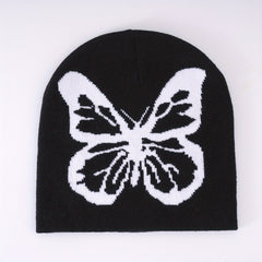 Butterfly Jacquard Gothic Beanie Hip Hop Elastic Skull Cap Soft Y2K Knit Hat