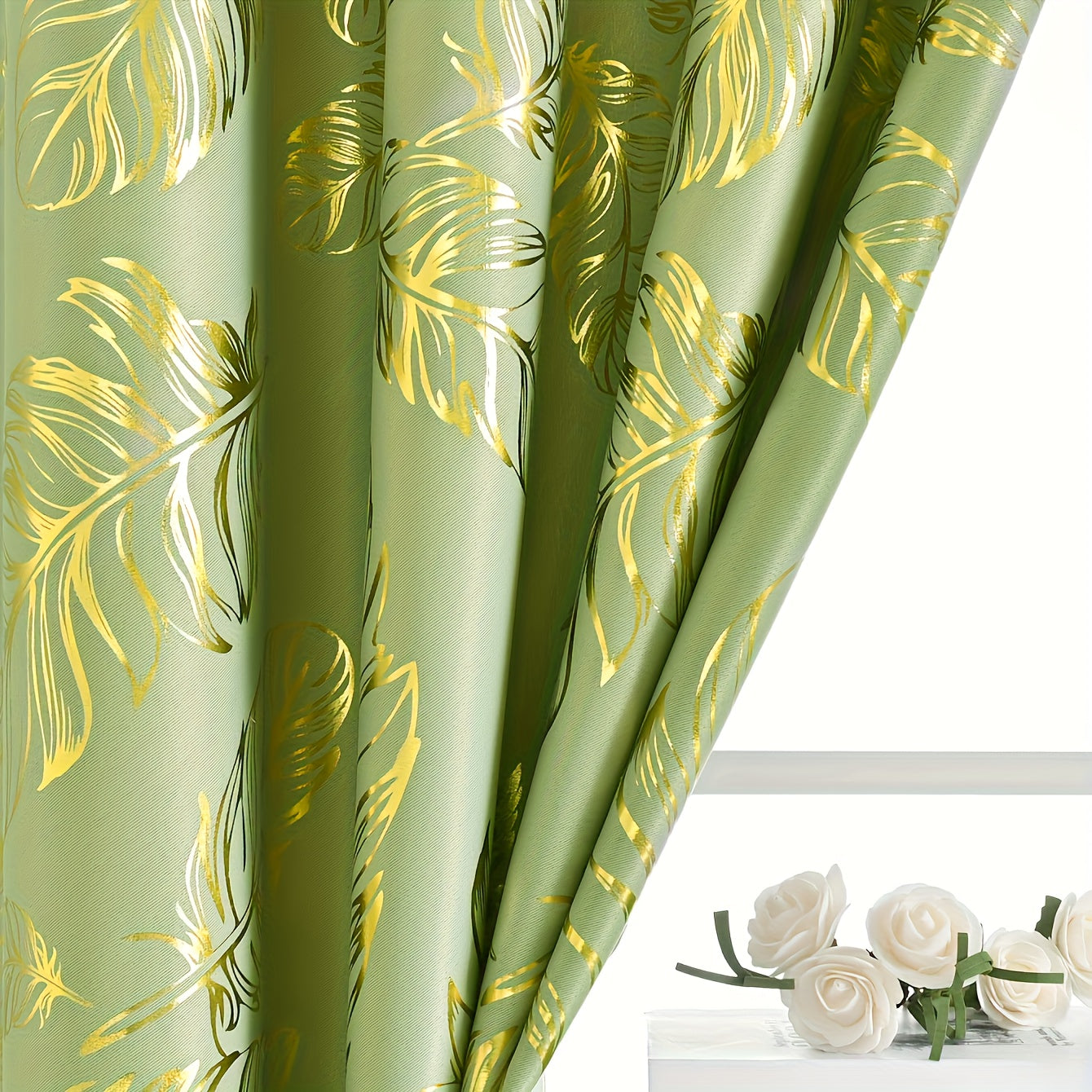 Bronzing Feather Pattern Green Curtain Modern Classic European Style