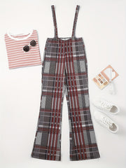 Plaid Print Wide Leg Overalls