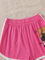 Toddler Girls Cat Graphic Elastic Waist Track Shorts