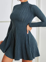 Solid Long Sleeve High Neck Stretch Dress