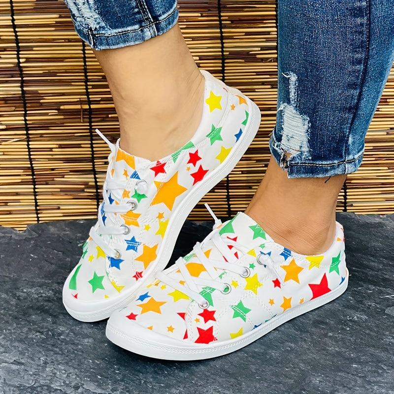 Casual Lace Up Flat Shoes Breathable Non slip Star Round Toe Low Top