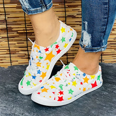 Casual Lace Up Flat Shoes Breathable Non slip Star Round Toe Low Top