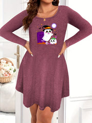 Plus Size Halloween Nightdress Women's Plus Skull & Ghost Print
