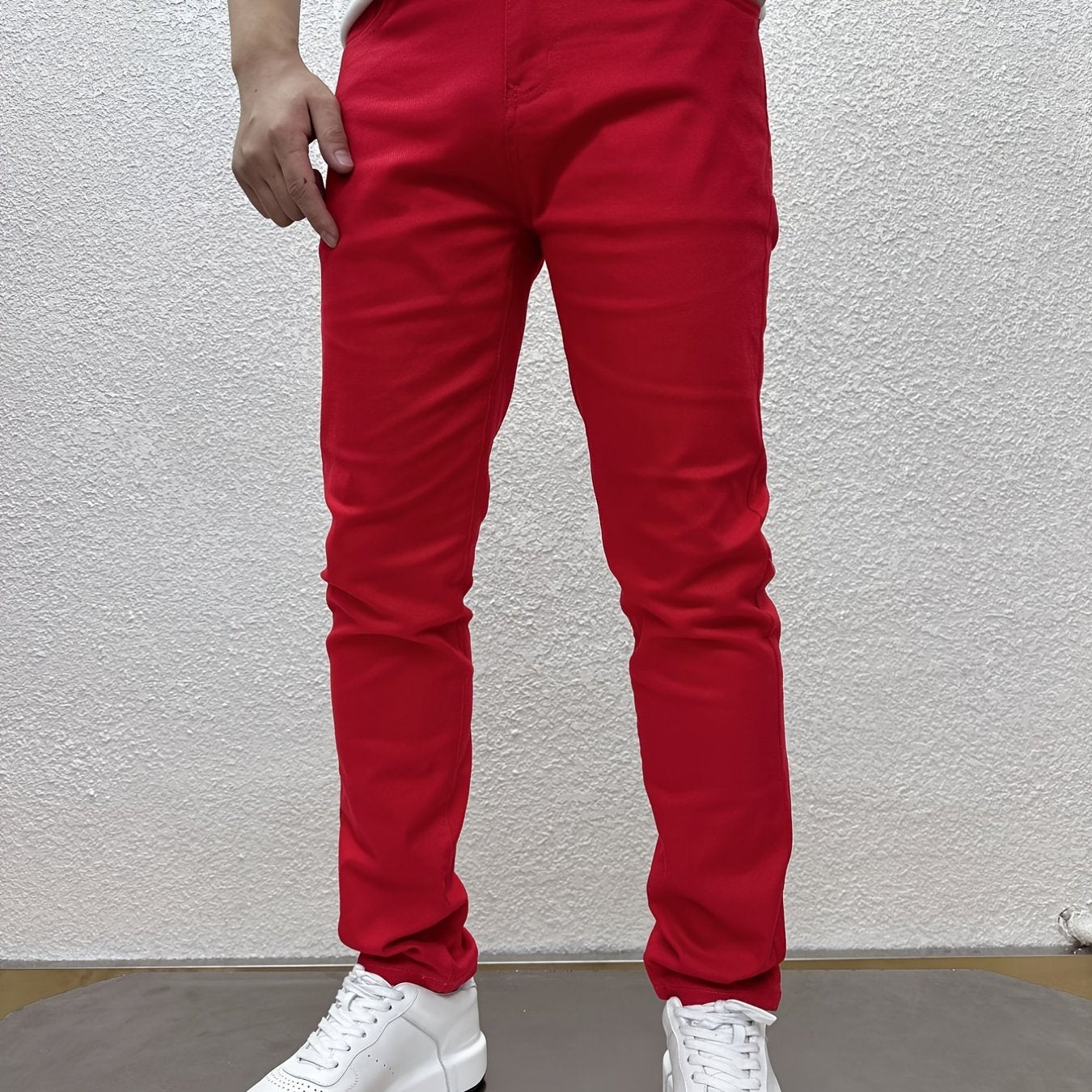 Mens Slim Red Jeans Spring Autumn