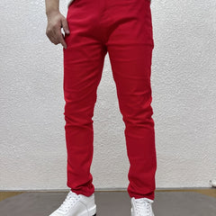Mens Slim Red Jeans Spring Autumn