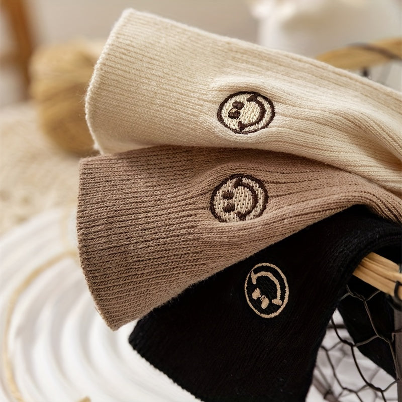 5 Pairs Kids Cotton Thick Warm Socks Embroidered Smiling Face Boys Girls Baby