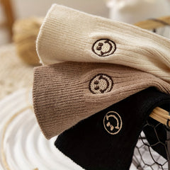 5 Pairs Kids Cotton Thick Warm Socks Embroidered Smiling Face Boys Girls Baby