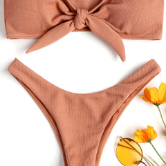 Bow Tie Front 2-Piece Swimsuit Textured Knit