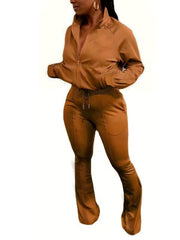 Solid Long Sleeve Top & Flared Leg Pants Set