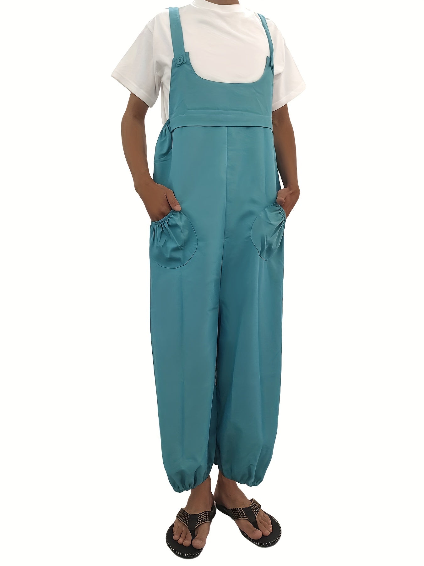 Sleeveless Jumpsuit with Dual Pockets - Women's Spring & Summer Clothing