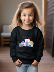 Merry Christmas Print Bear Graphic Crew Neck Long Sleeve Sweatshirt Kids