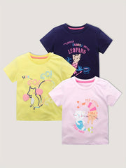 3pcs Girls Cotton Animal Print T-shirt Set, Comfy Tees for Summer