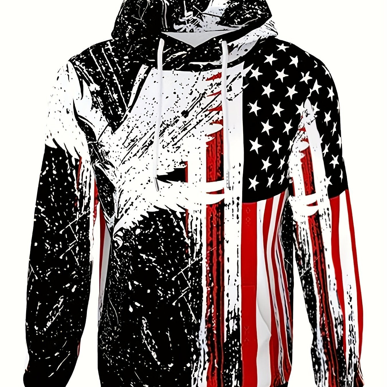 Eagle & Flag Print Hoodie for Men Graphic Sweatshirt Kangaroo Pocket