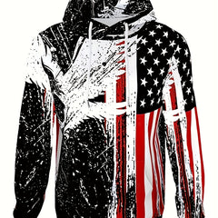 Eagle & Flag Print Hoodie for Men Graphic Sweatshirt Kangaroo Pocket