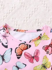 Girls Butterfly Print Tee & Shorts Set - Summer Clothes