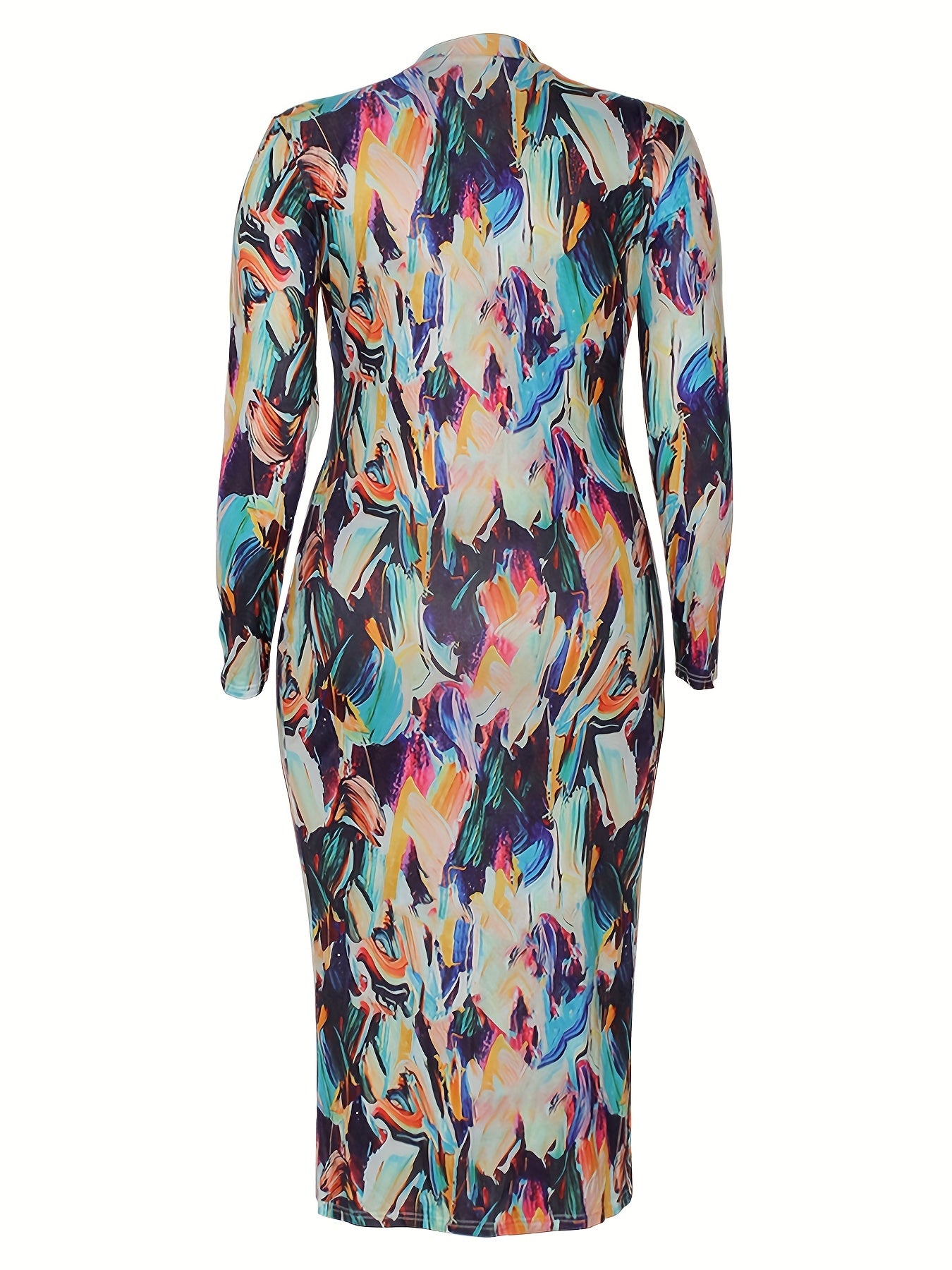 Allover Print Long Sleeve Mock Neck Dress