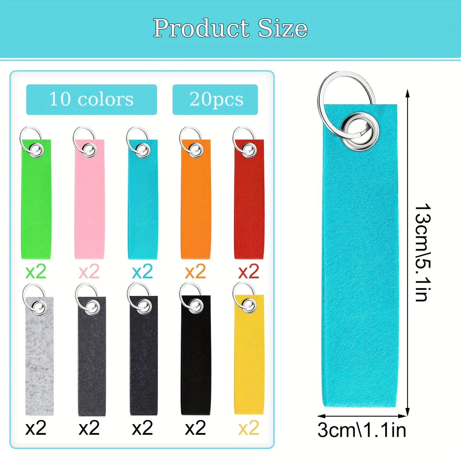 20pcs Felt Keychains Colorful DIY Blanks For Car Bike Bag
