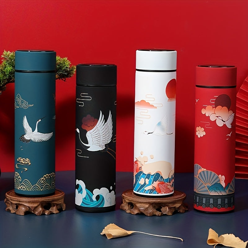 Auspicious Clouds Crane Pattern Insulated Water Bottle 500ml