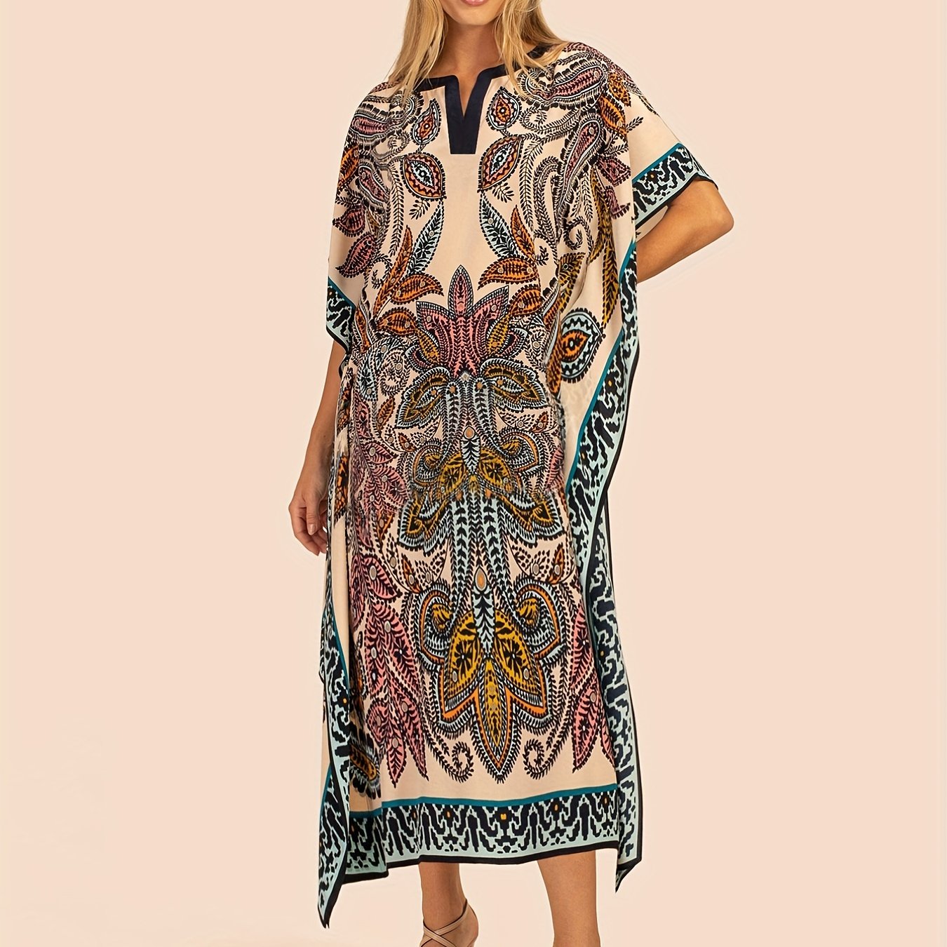 Boho Cover Up Paisley Print Maxi Cover Up