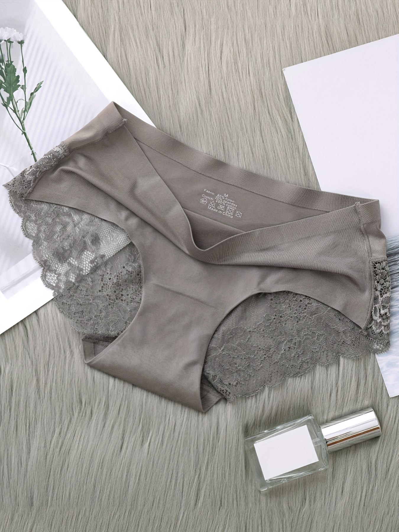4pcs Lace Briefs Comfy Scallop Trim Panties Women's Lingerie