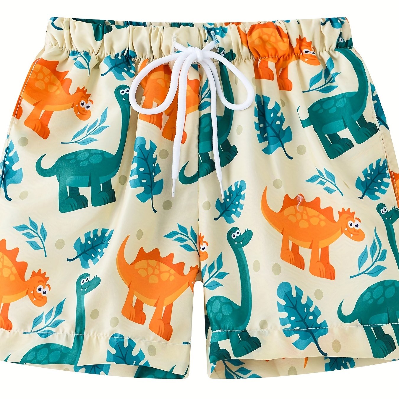 Dinosaur Print Boys Beach Shorts Quick Dry Drawstring Swim Trunks