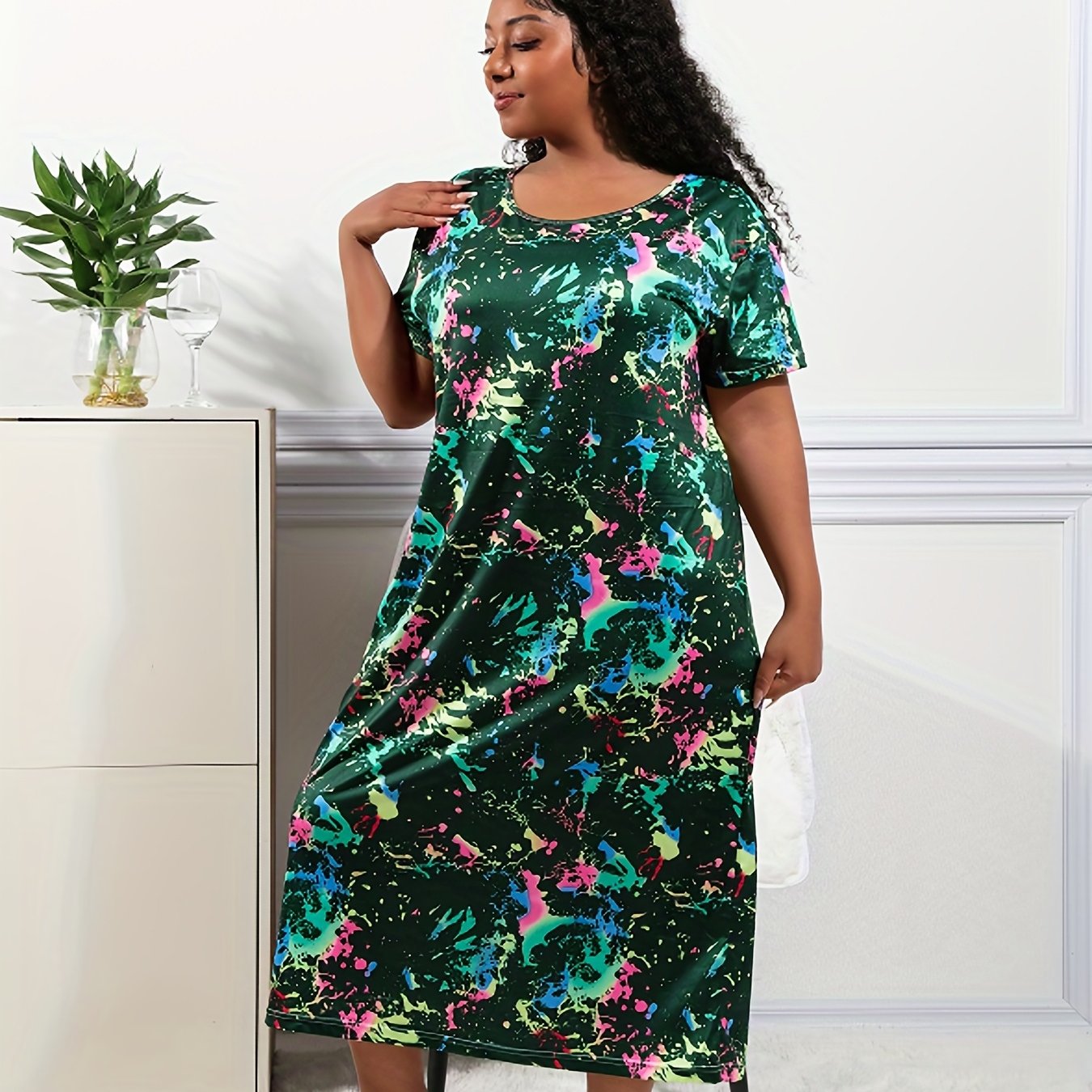 Tie Dye Short Sleeve Loungewear Dress