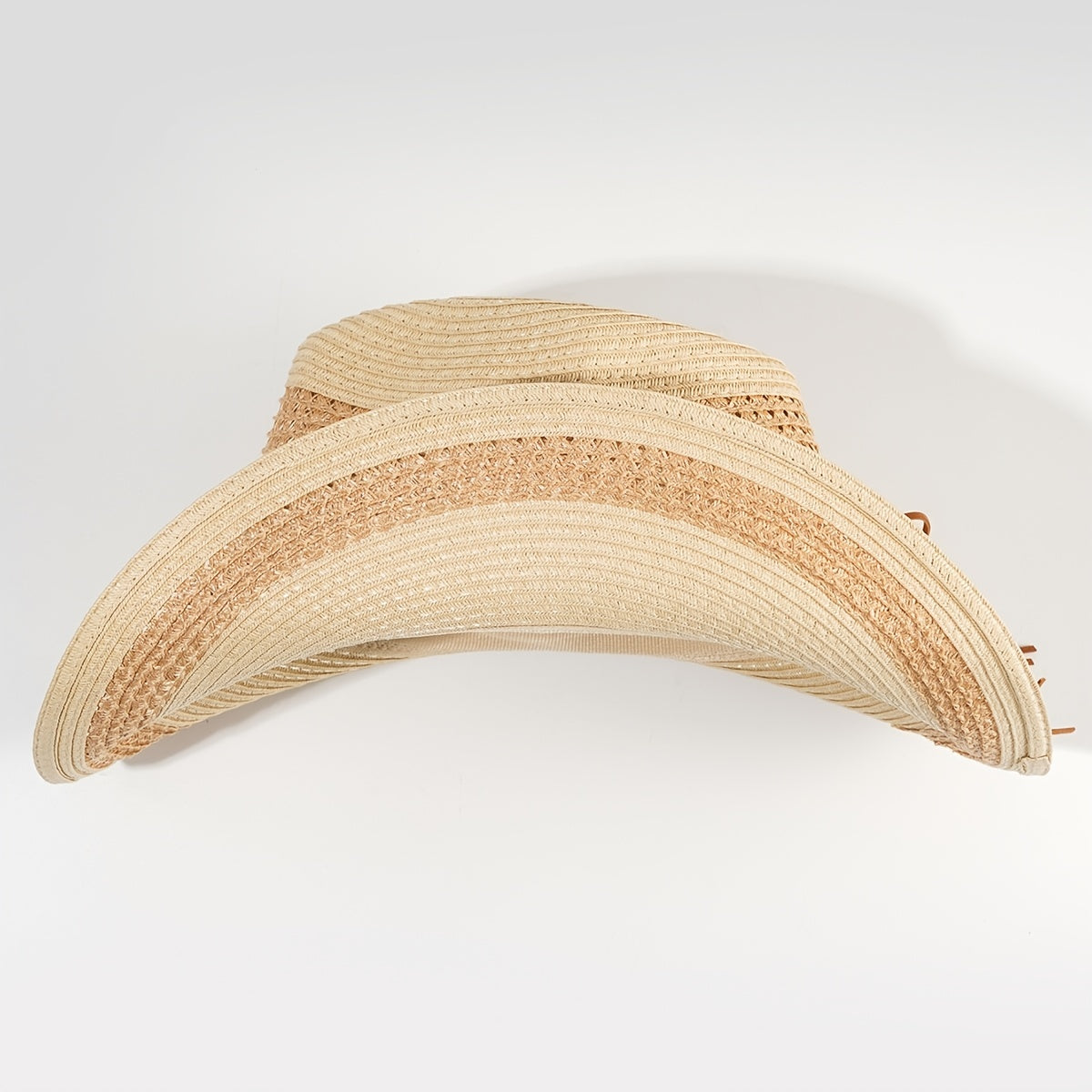 Khaki Cowboy Hat Curved Brim Straw Hat Wide Faux Jade Belt Decor Visor Hats