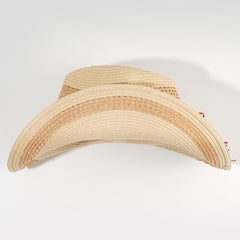 Khaki Cowboy Hat Curved Brim Straw Hat Wide Faux Jade Belt Decor Visor Hats