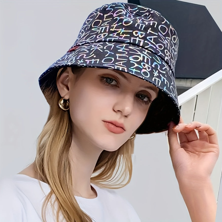 Hip Hop Letter Print Bucket Hat Unisex Lightweight Sunshade Fisherman Cap