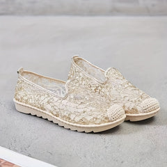 Women's Sequins Decor Espadrille Walking Shoes Mesh Flat Casual Sneakers