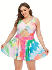 Tie Dye Cut Out One Piece Swimsuit