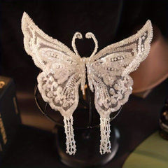Lace Butterfly Head Piece Faux Pearl Wedding Hair Accessory