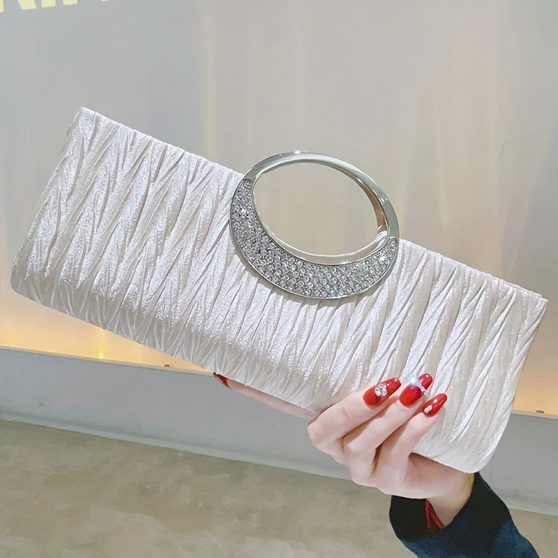 Satin Evening Bag Clutch Purse Rhinestone Decor Handbags for Party Wedding