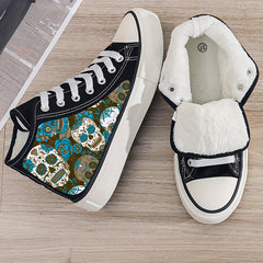 Skull Print Plush Lined High Top Canvas Sneakers