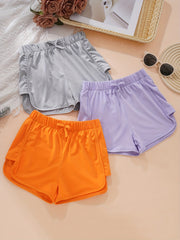 3pcs Girls Elastic Waist Bow Casual Sports Running Shorts