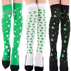 Lucky Shamrock Print Green Striped St Patrick's Over The Knee Socks