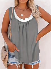 Colorblock Ruched Notched Neck Tank Top