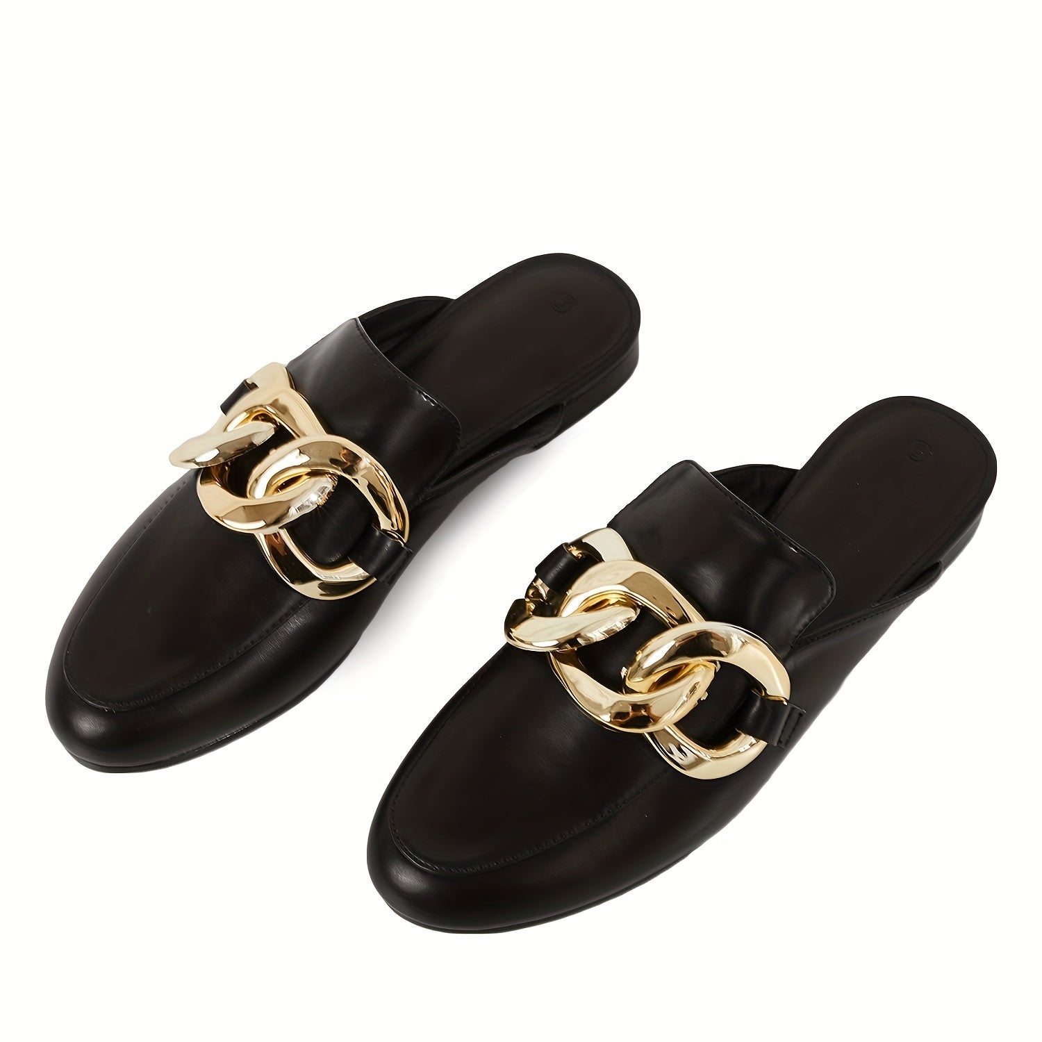 Women's Chain Decor Flat Mules Closed Toe Slip On Shoes
