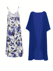 Floral Print Maxi Dress & Solid Cardigan Set