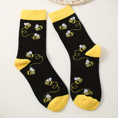 Cartoon Bee Print Socks Women's Comfy Mid Tube Stockings