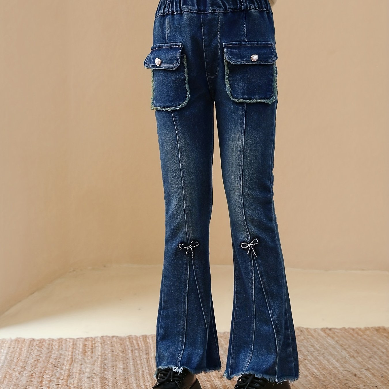 Girl's Flared Jeans with Bowknot - Youth Casual Clothing