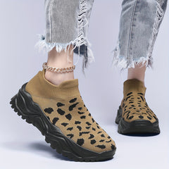 Leopard Pattern Mesh Running Shoes Comfortable Non slip Sneakers