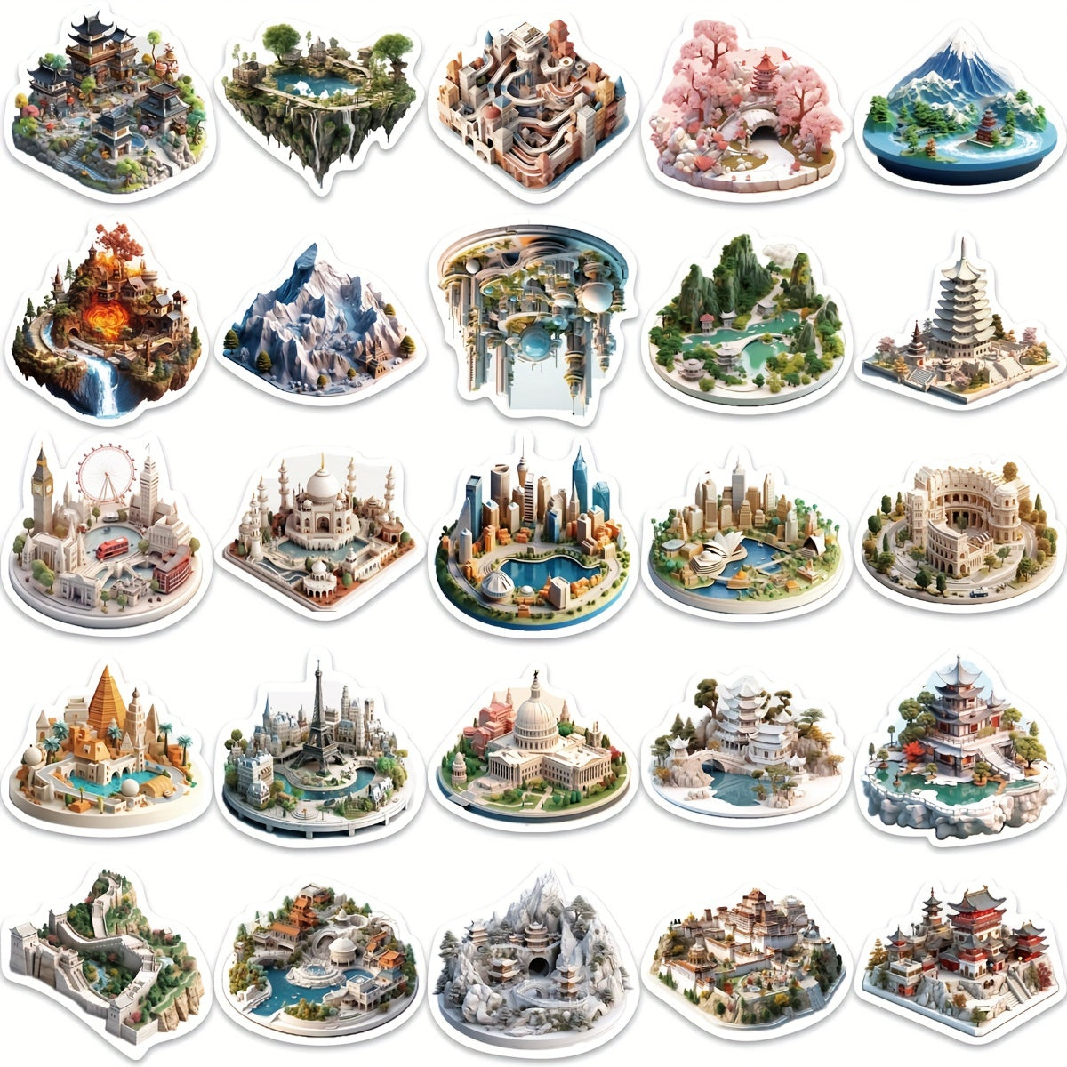 50pcs 3D World Stickers Decorative Stickers for Laptop Car Motorcycle
